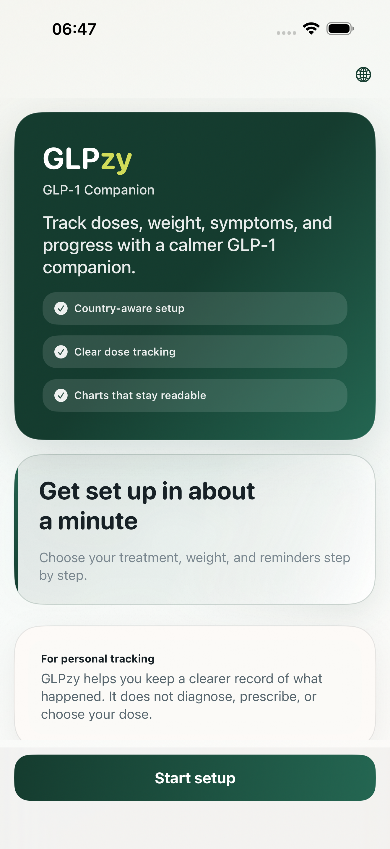 GLPzy iPhone widgets showing next dose and tracking context.